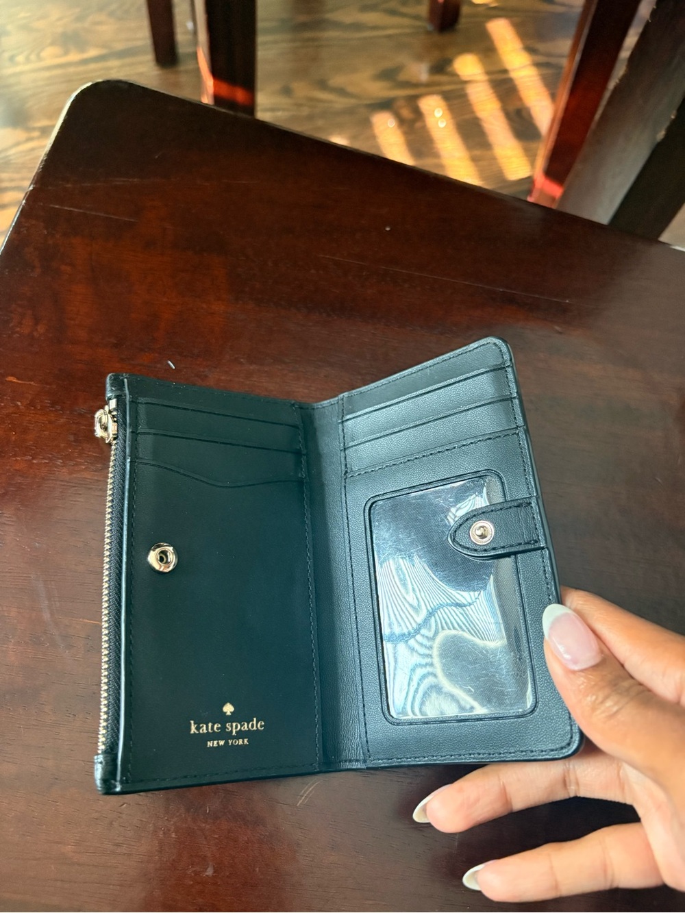 kate spade Black Leather Fold Wallet with ID Window